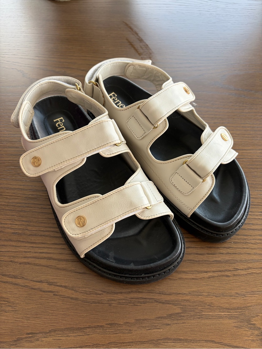 Feners Cream Leather Triple-Strap Women's Sandals